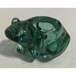 Vtg Indiana Glass Frog Votive Tea Light Candle Holder Green Heavy Paperweight